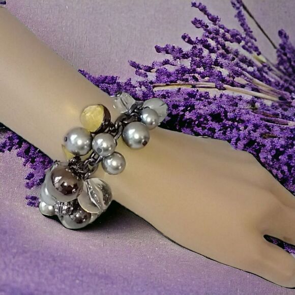 Y2K Grace Adele Bubble Beaded Bracelet Charms Glass Statement Gunmetal Statement - Picture 16 of 16